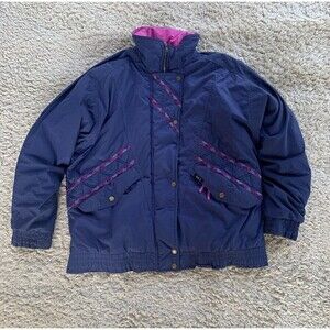BOGO Vintage SKI Brand Jacket Navy Purple Pattern Striped Nylon Bomber Women Lrg